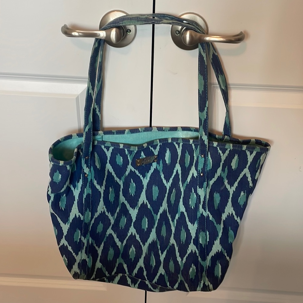Stella & Dot blue Ikat print canvas tote bag